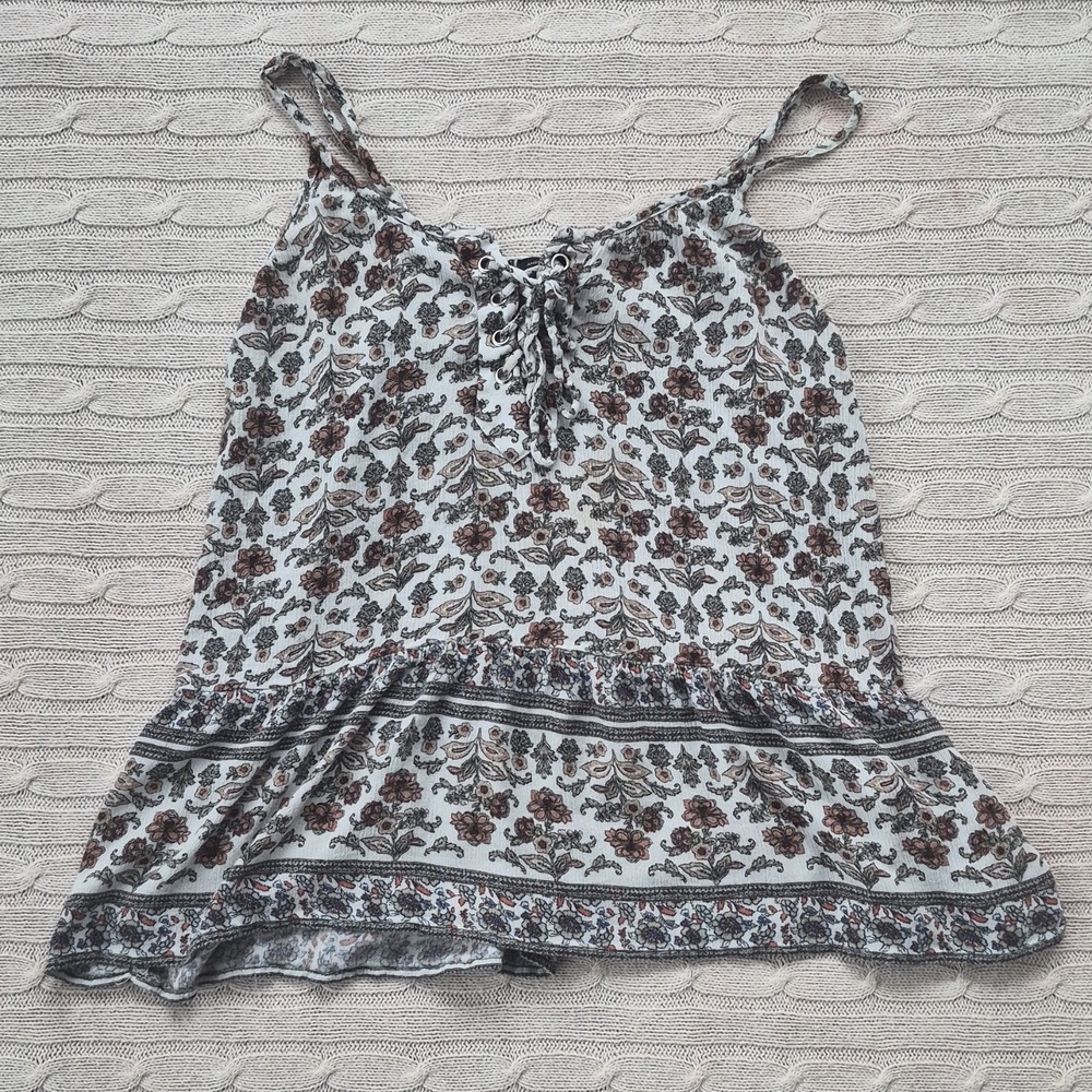American Eagle Floral Tie Front Camisole Tank Top Boho Print